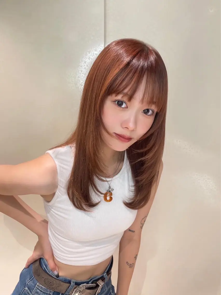 ミディアム レイヤーカット 縮毛矯正/艶カラー /𝐒𝐚𝐤𝐢のヘアスタイル