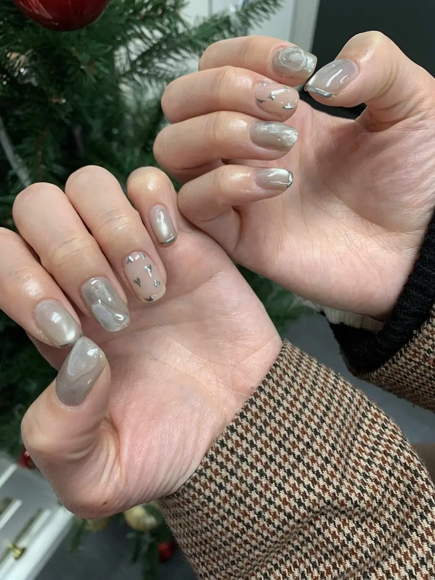 ネイル 韓国ネイル 持ち込み ニュアンスネイル ネイルチップ 冬ネイル LISA ANA.CHUOのネイルデザイン
