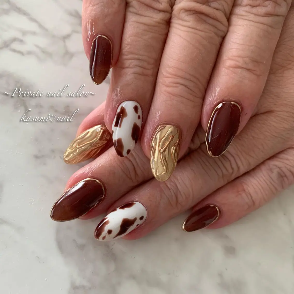 ネイル アニマル柄 ミラーネイル ニュアンスネイル KASUMI♡ Nailのネイルデザイン
