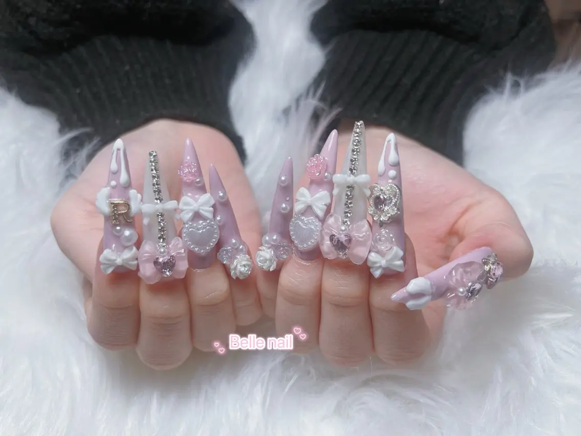 ネイル ロングネイル マグネットネイル リボン 夏ネイル スーパーロングネイル Belle Nail Salonのネイルデザイン
