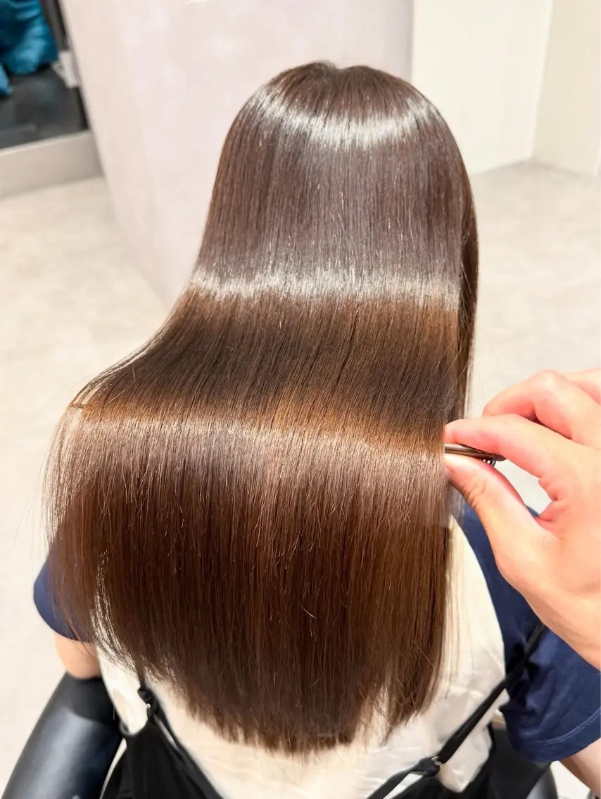 ロング カラー パーマ ヘアアレンジ 髪質改善 縮毛矯正 トリートメント ストレートパーマ カット 縮毛矯正 トリートメント 縮毛矯正/髪質改善/ ブリーチ毛/木元渓太のヘアスタイル