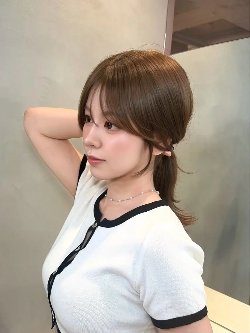 ミディアム ヘアアレンジ カット ヘアカラー トリートメント 韓国レイヤー 🤎🦋Harisのヘアスタイル