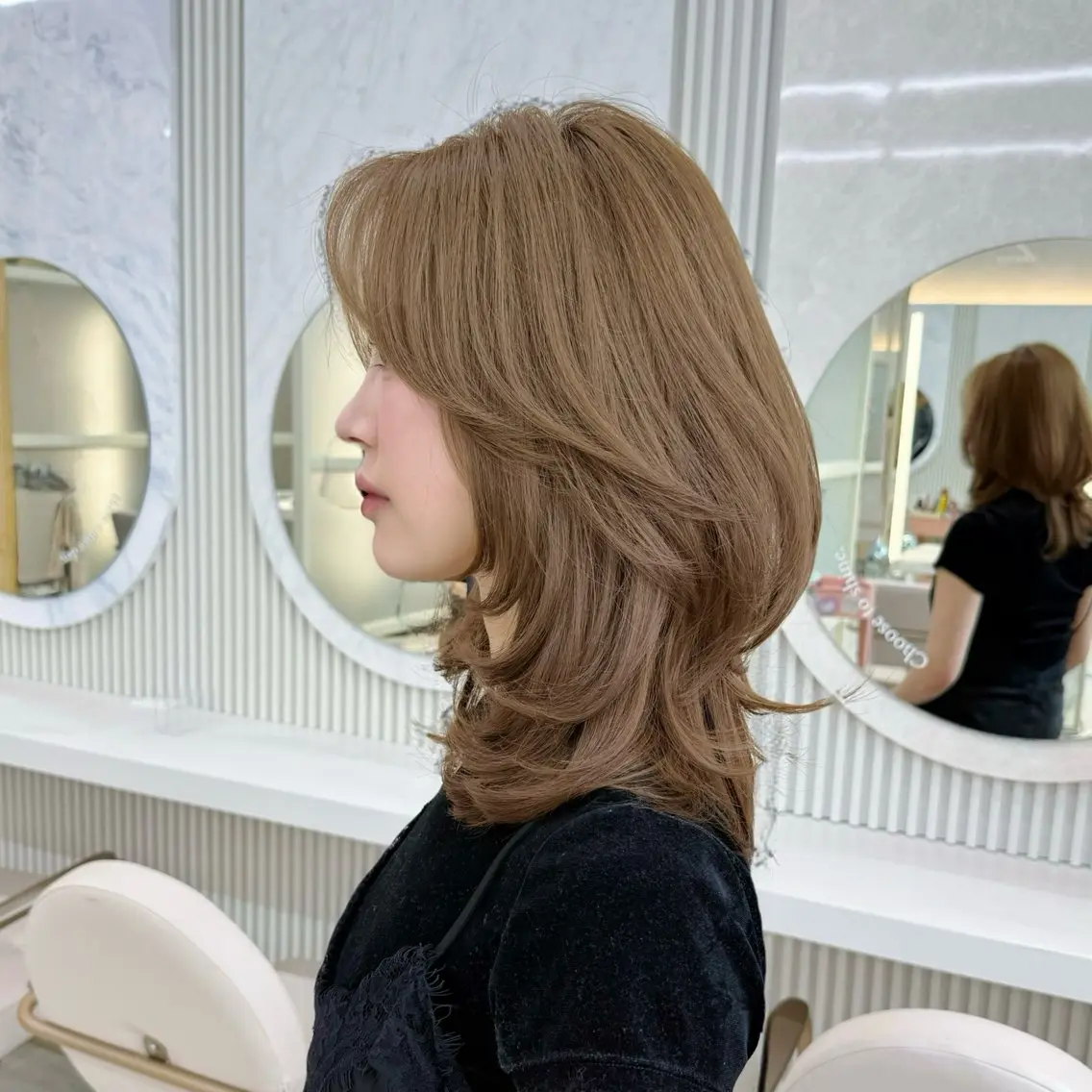 ミディアム カット ヘアカラー トリートメント かなこ/ミディアム レイヤー／ワンカールのヘアスタイル