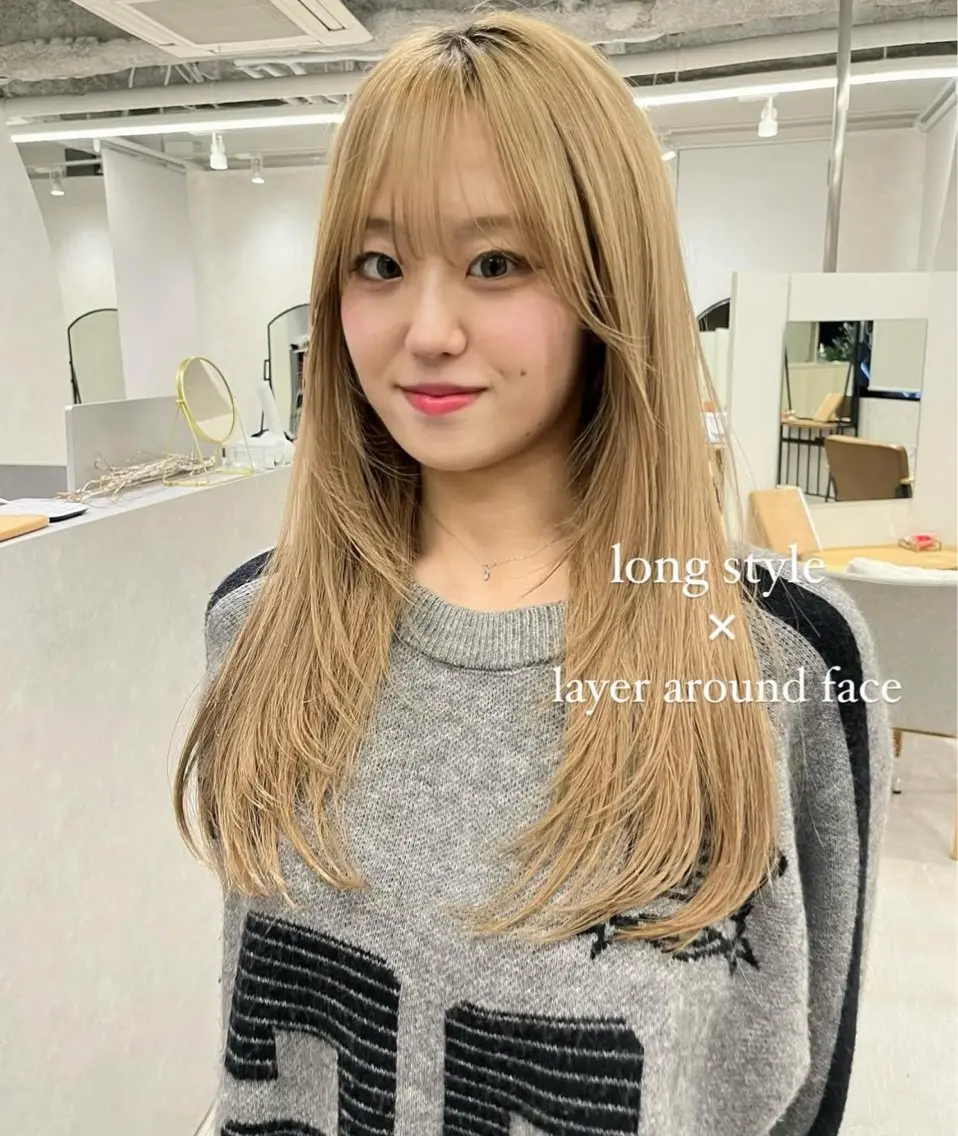 ロング カラー 韓国風ヘア レイヤーカット 小顔カット カット ヘアカラー トリートメント ヘッドスパ 梅田♡顔周りレイヤー /透明感カラー/未来のヘアスタイル