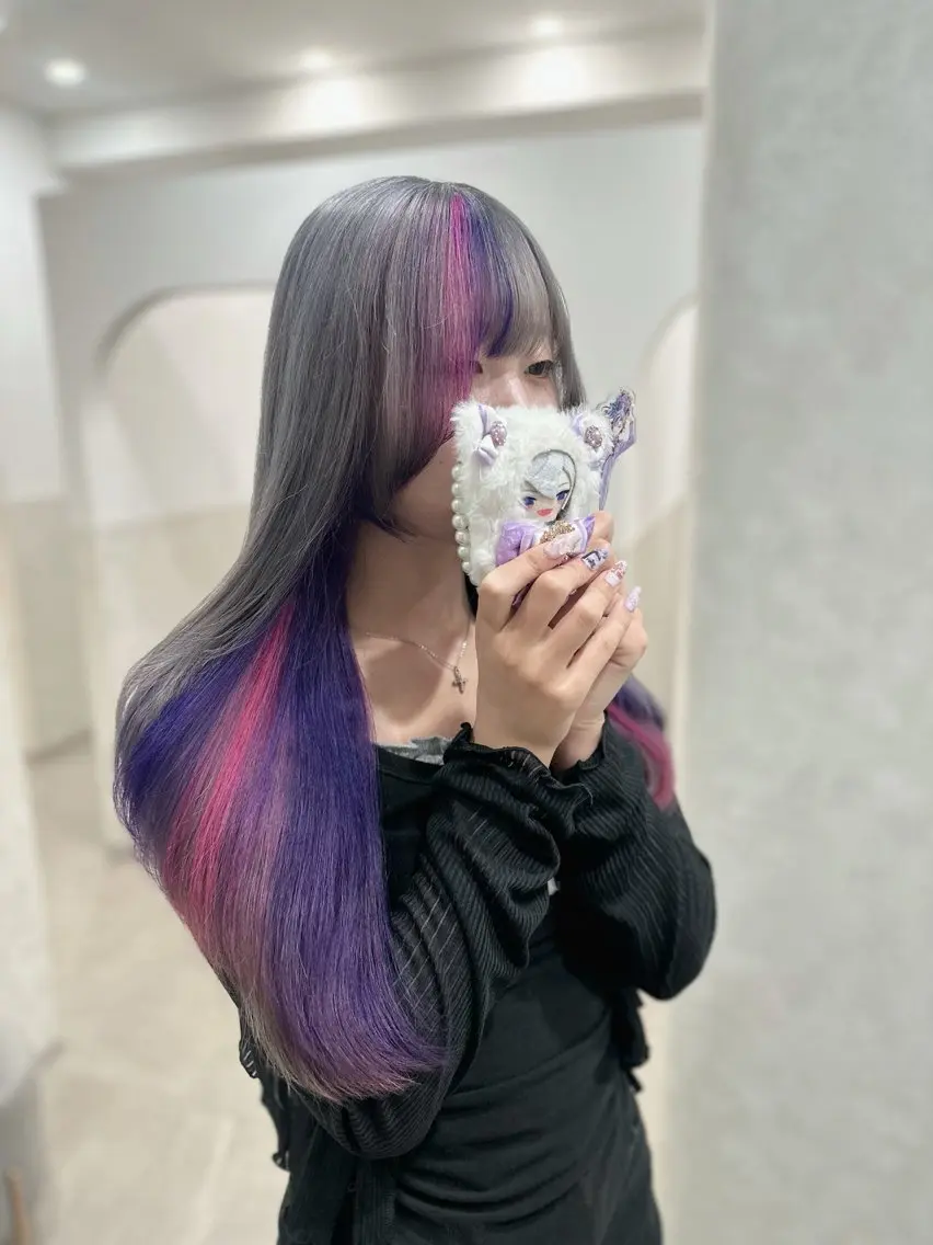ロング カラー ヘアカラー トリートメント 髪質改善カラー デザインカラーあらげのヘアスタイル