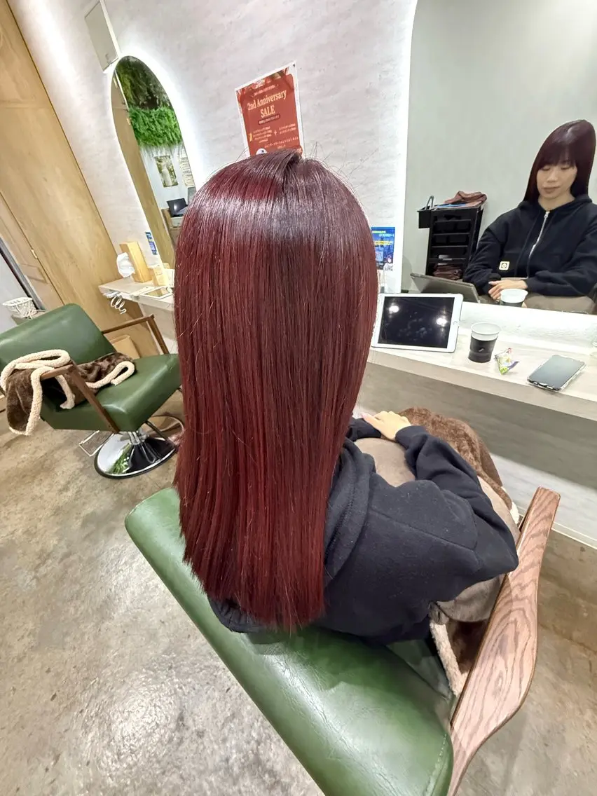 ロング カラー 髪質改善 縮毛矯正 トリートメント 酸性ストレート 酸熱トリートメント ヘアカラー 縮毛矯正/ /関内/あべももこのヘアスタイル
