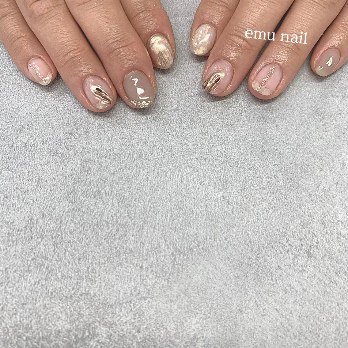 ネイル 大理石ネイル(マーブル) ショートネイル ホワイト emu nailのネイルデザイン