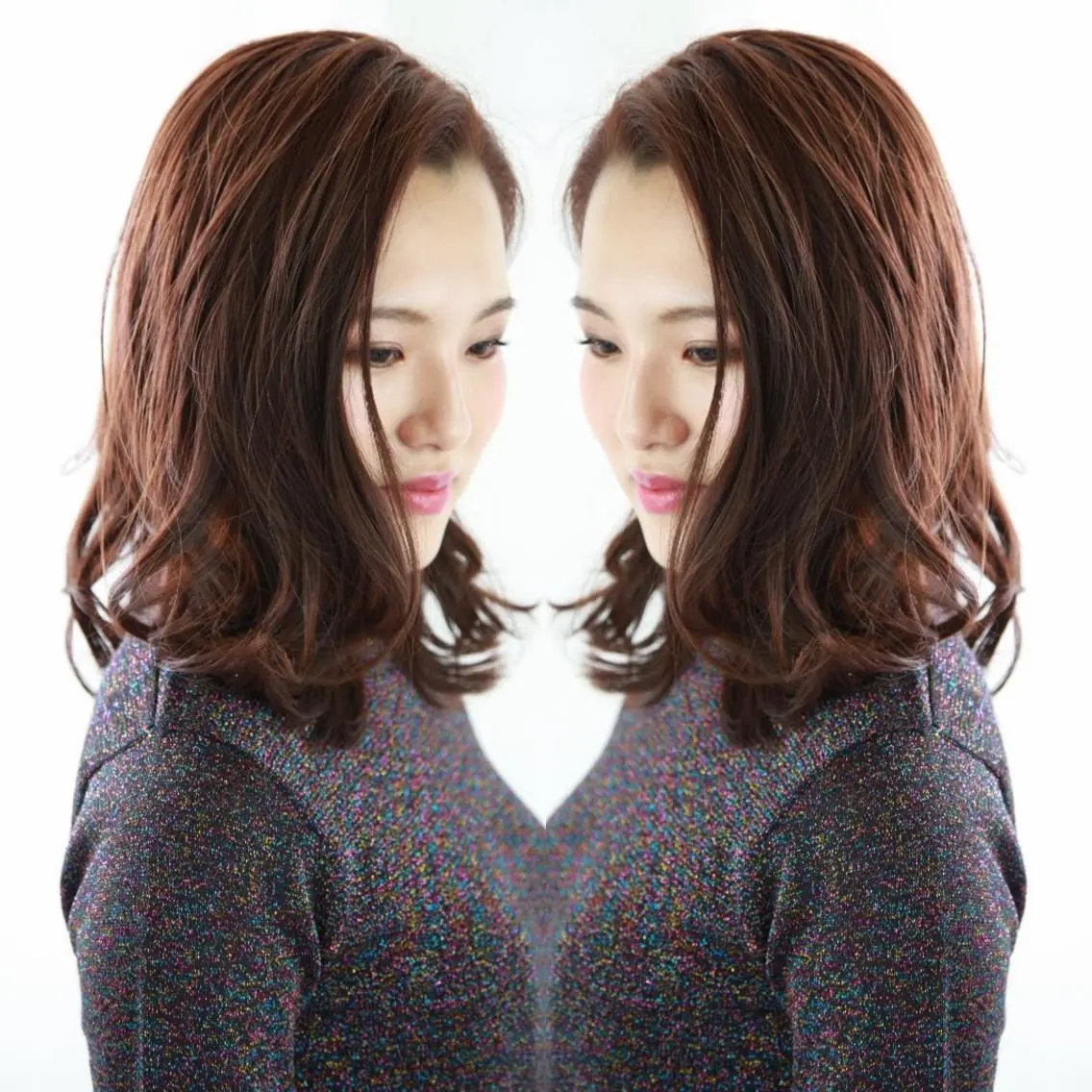 ミディアム カラー パーマ 髪質改善/縮毛矯正 /レイヤーカット岡部のヘアスタイル