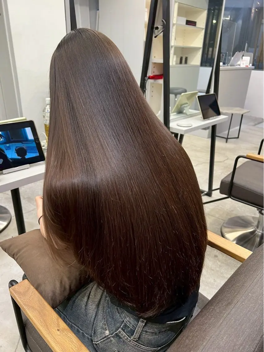 ロング パーマ 縮毛矯正 🍒モテ暖色カラー × うる艶✧ ゆなのヘアスタイル
