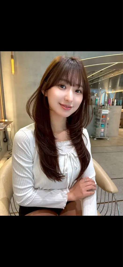 ロング カット ヘアカラー トリートメント 縮毛矯正／レイヤー 顔周／艶カラ-／笑璃のヘアスタイル