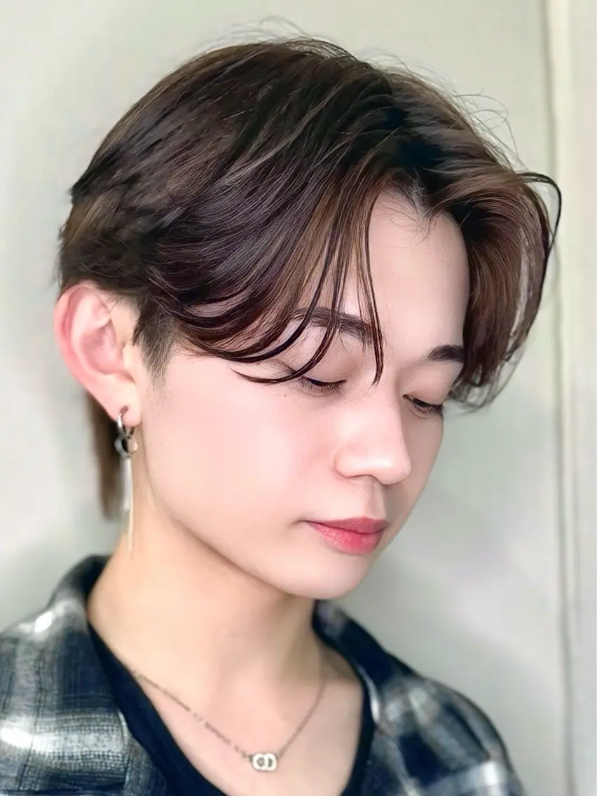 カラー パーマ メンズ センターパート ダウンパーマ カルマパーマ メンズ韓国風 メンズパーマ カット ヘアカラー パーマ Ayuki /福岡/メンズカットのヘアスタイル