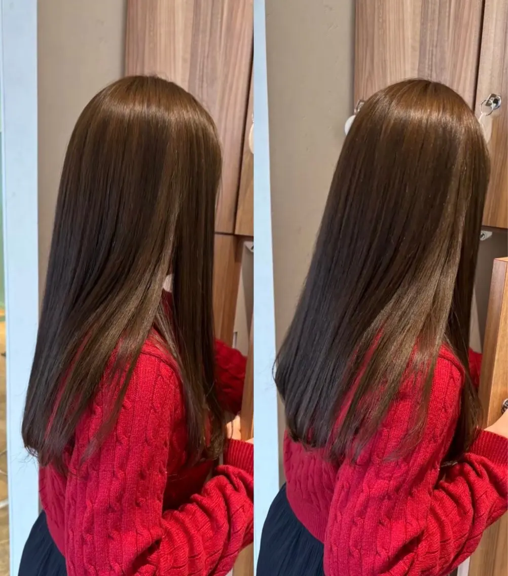 ロング カラー ベージュカラー ブラウンカラー オリーブカラー カット ヘアカラー トリートメント RINNO🌷透明感 カラー/髪質改善のヘアスタイル