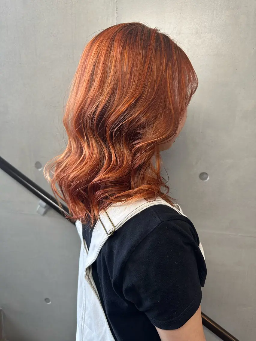 ミディアム カラー オレンジ 🎀暖色カラー🎀 おかだみほのヘアスタイル