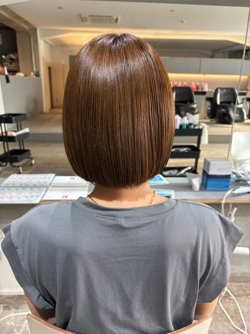 ミディアム カラー ベージュカラー オリーブベージュ オレンジ ボブ カット ヘアカラー 玉置七海✨ /透明感/髪質改善のヘアスタイル