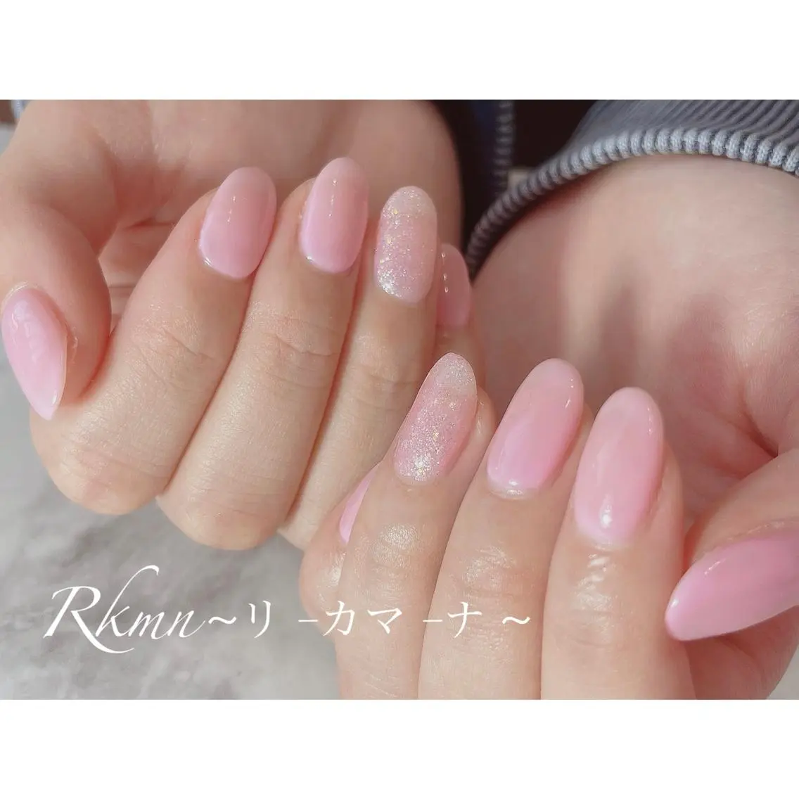 ネイル アートネイル ラメ(グリッター) ピンク シンプルネイル 春ネイル ハンドネイル フットネイル ハンドケア Rkmn ~リ-カマ-ナ~のネイルデザイン