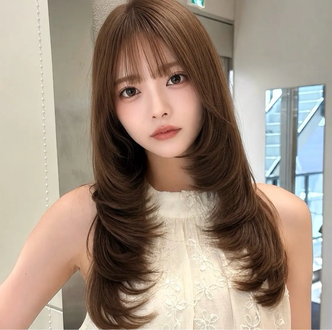 ロング カット ヘアカラー トリートメント 神戸レイヤーカット 顔周り／骨格診断のヘアスタイル