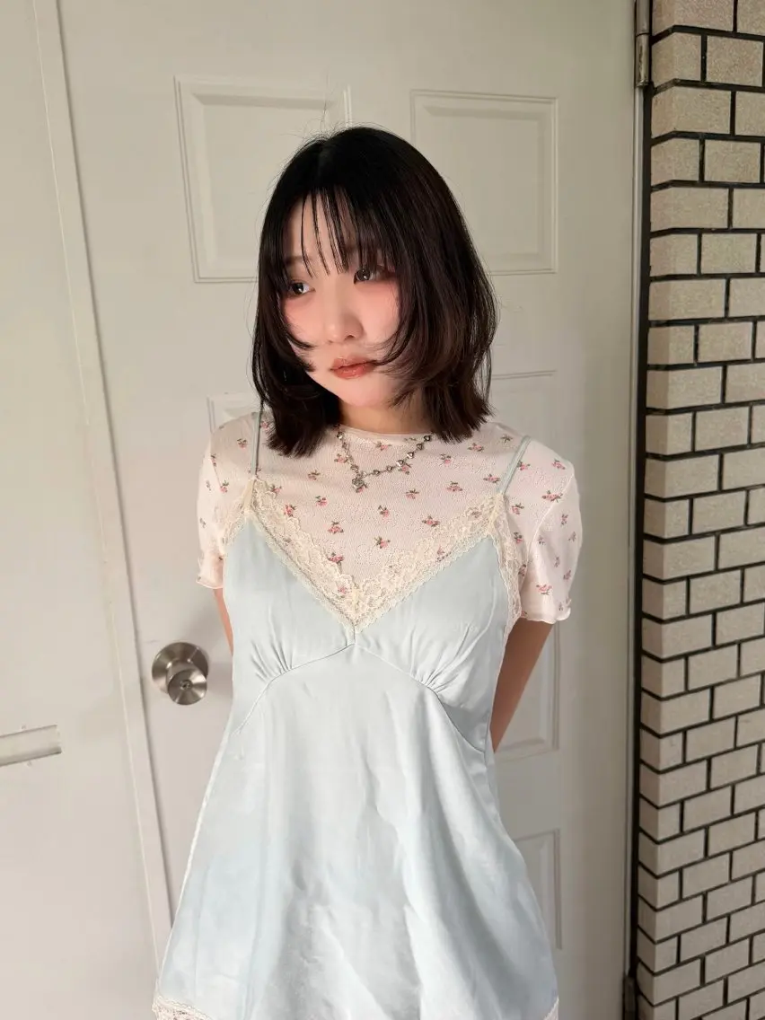 ミディアム カラー カット トリートメント 縮毛矯正ボブ&顔まわ レイヤー♡TOMOEのヘアスタイル