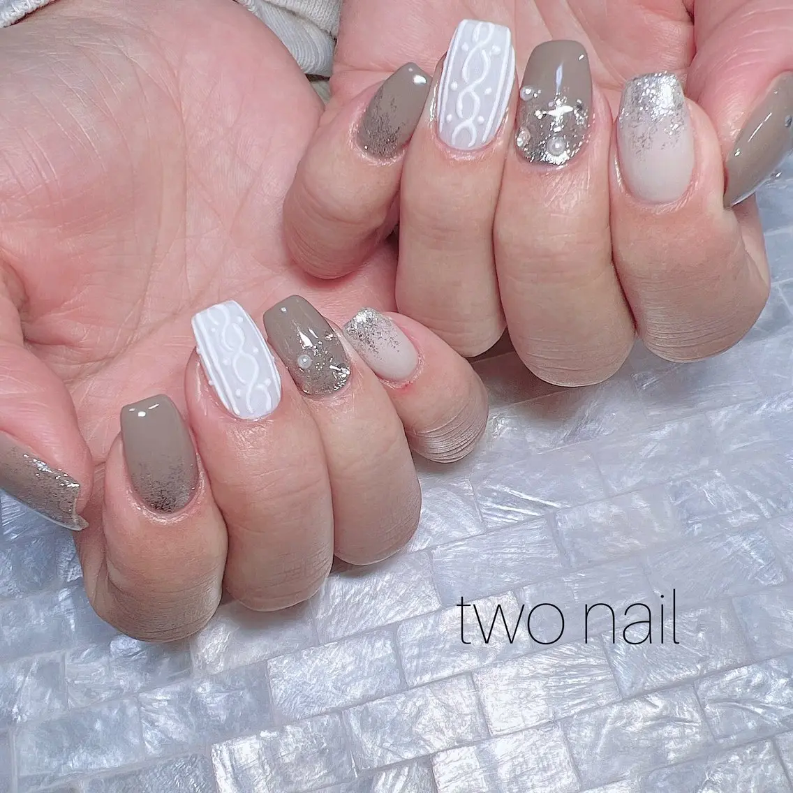 ネイル アートネイル ネイルチップ ホワイト ハンドネイル two nailのネイルデザイン