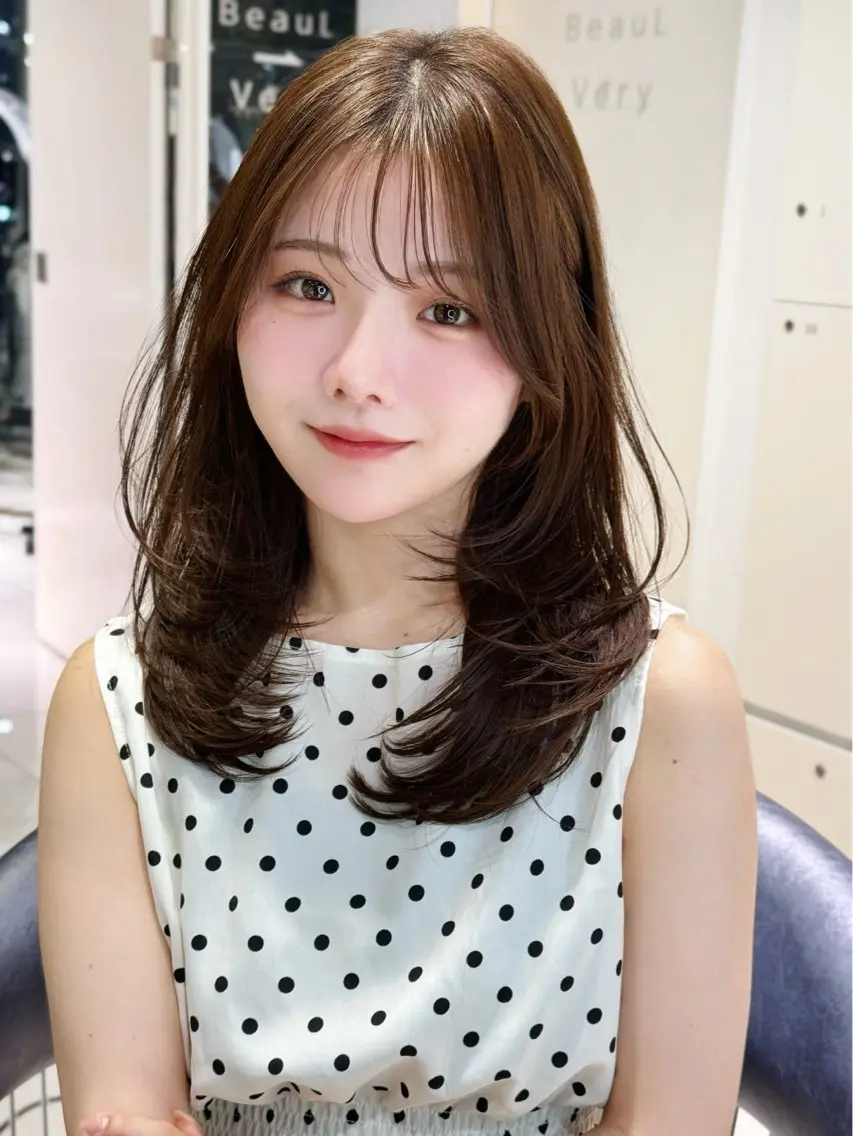 セミロング カラー 🤎韓国ヘア ベージュ まゆか🤎のヘアスタイル