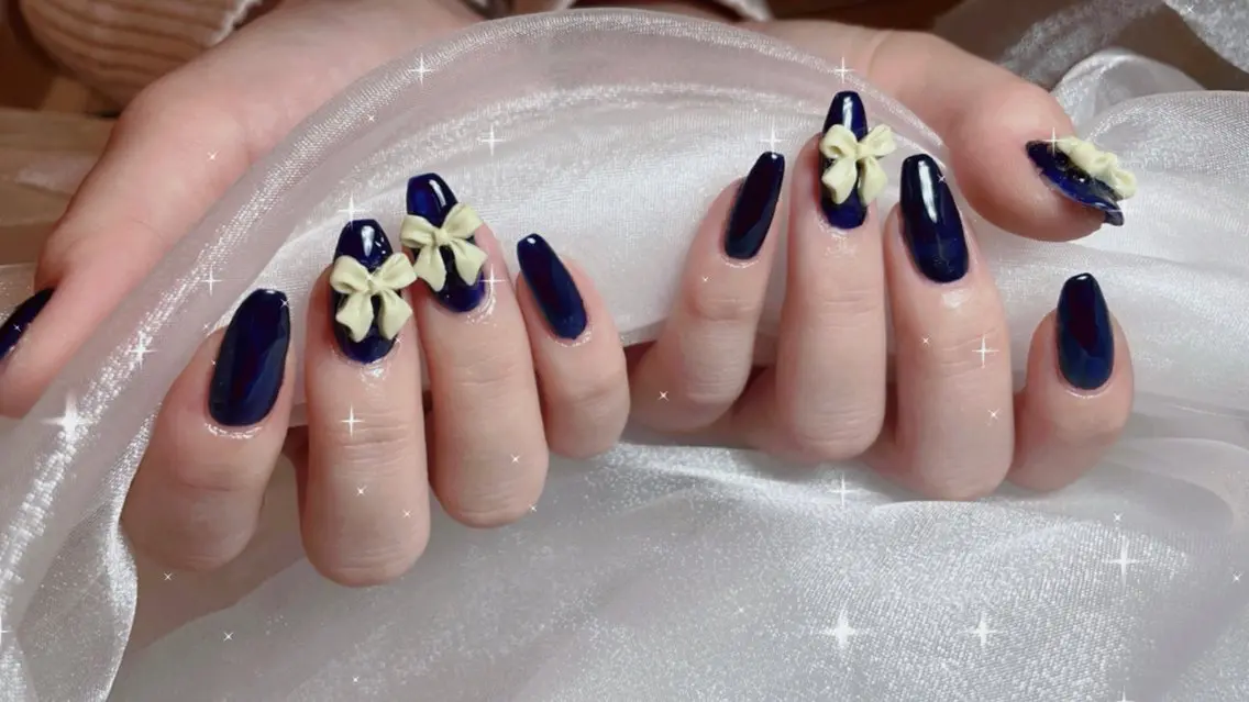 ネイル ワンカラーネイル リボン ハンドネイル nail salon peachのネイルデザイン