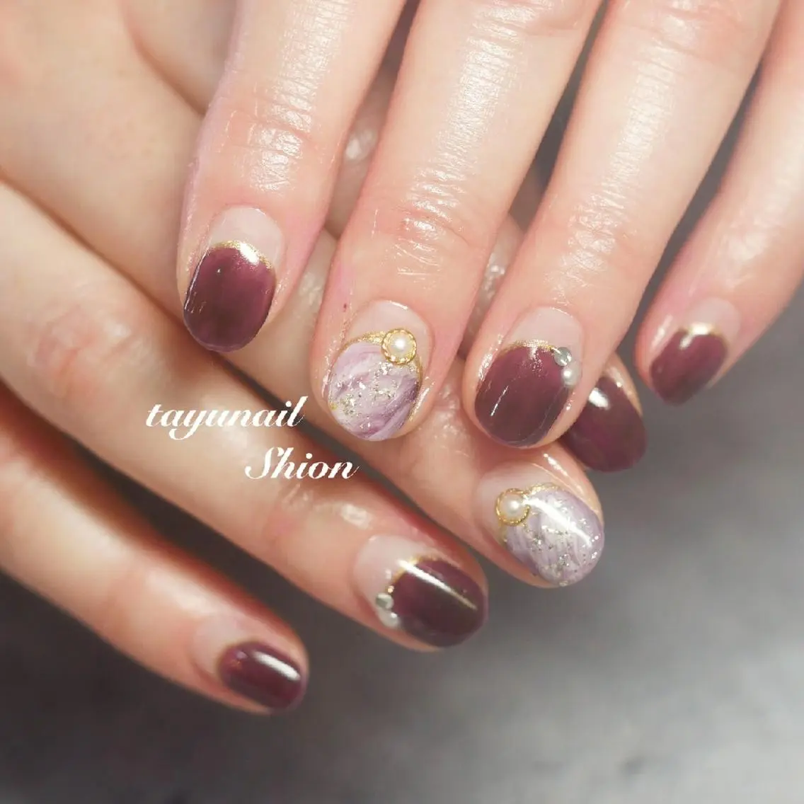 ネイル アートネイル ブルー ブラウン フレンチネイル ジェルネイル ネイルサロン 【たゆnail】のネイルデザイン