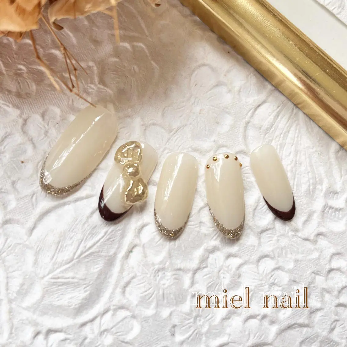 ネイル フレンチネイル リボン ハンドネイル miel nailのネイルデザイン