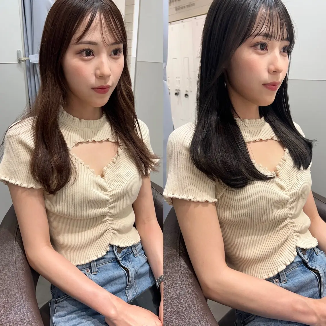 セミロング ヘアカラー トリートメント 韓国モテhair🍑 momoのヘアスタイル