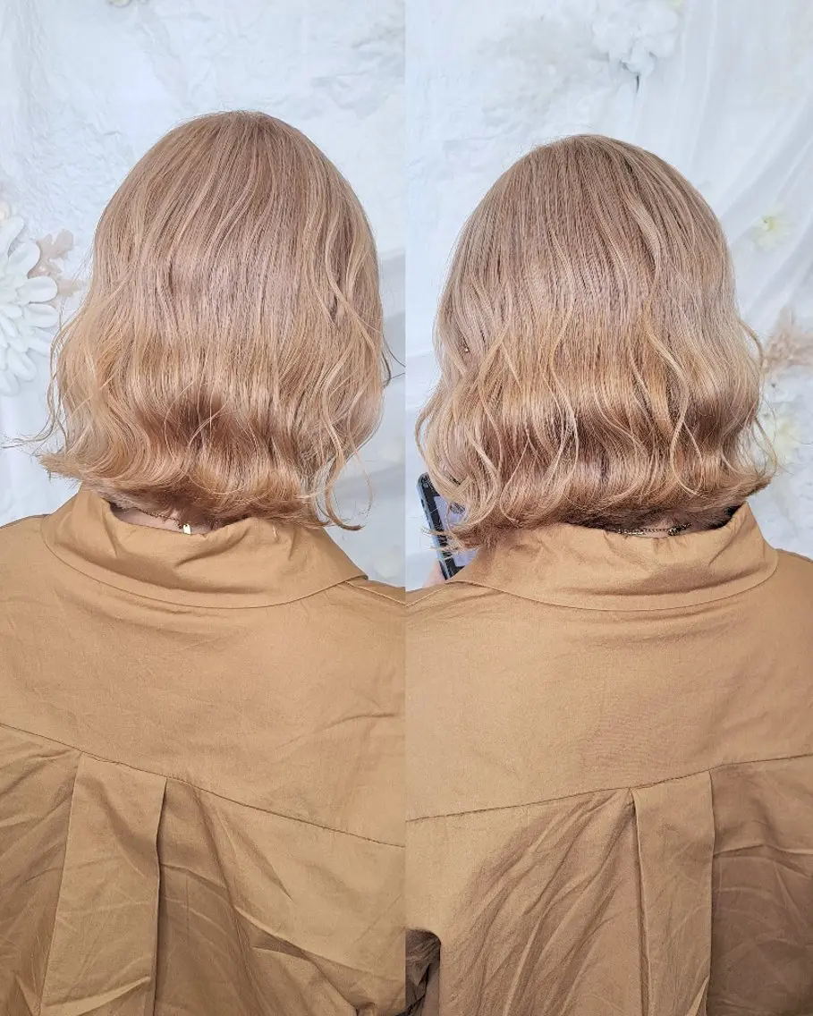 カラー ミディアム ヘアアレンジ ベージュカラー ダブルカラー ボブ ヘアカラー HIME. ＊*ヒメドットのヘアスタイル