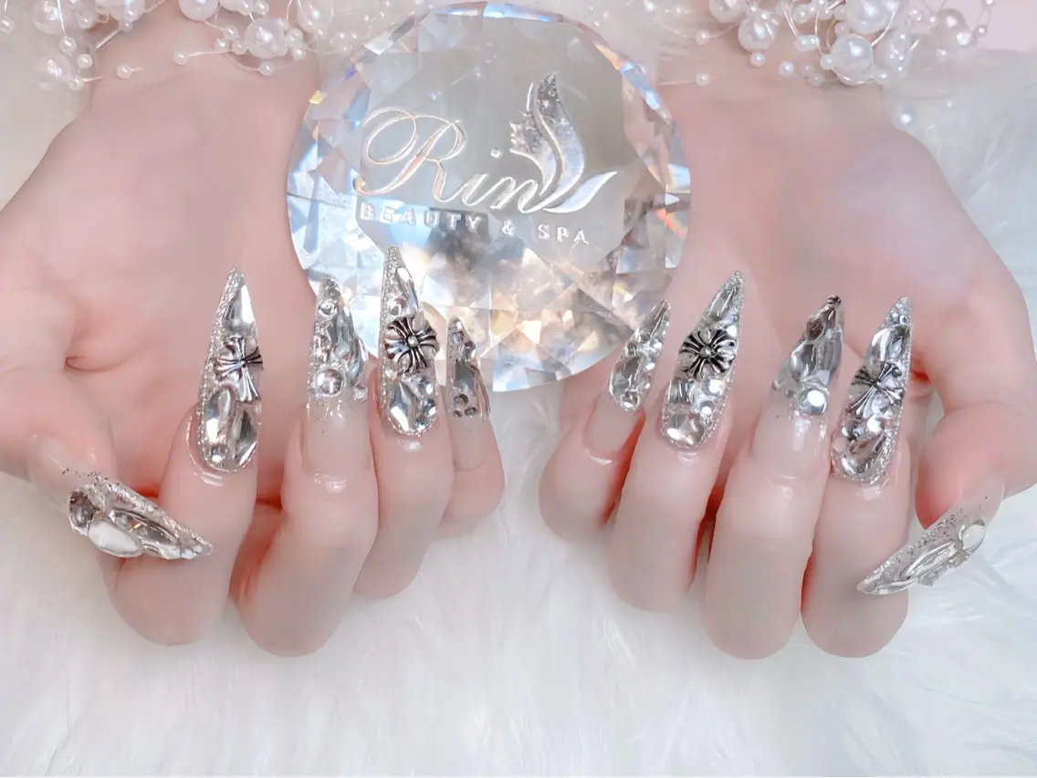 ネイル オーロラネイル ブルー フットネイル ジェルネイル 氷ネイル・うるうるネイル ハンドネイル Rin Nail 新大久保店のネイルデザイン
