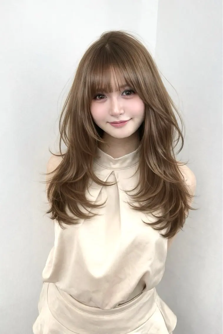 ロング カラー ベージュカラー ブリーチ 透明感カラー くびれヘア 韓国風ヘア カット ヘアカラー トリートメント ヘッドスパ 盛れる顔周り✨韓国 レイヤーkanatoのヘアスタイル