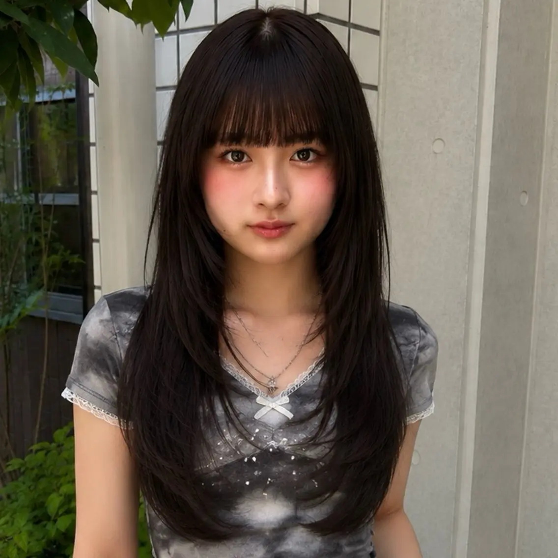 ロング 顔まわりレイヤー 顔周りカット ハッシュカット 韓国風ヘア レイヤーカット カット ヘアカラー トリートメント ハイトーン/レイヤー カット/TAKEのヘアスタイル