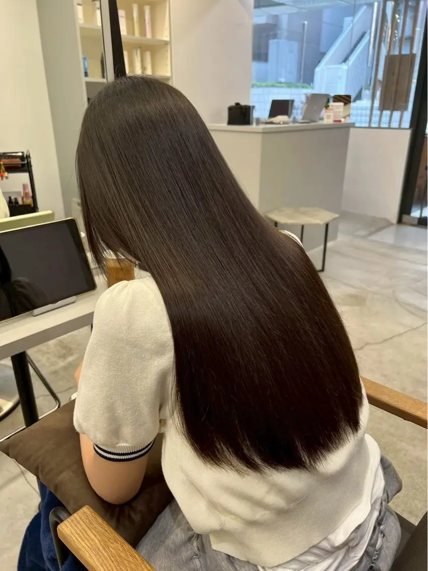 ロング パーマ 縮毛矯正 🍒モテ暖色カラー × うる艶✧ ゆなのヘアスタイル