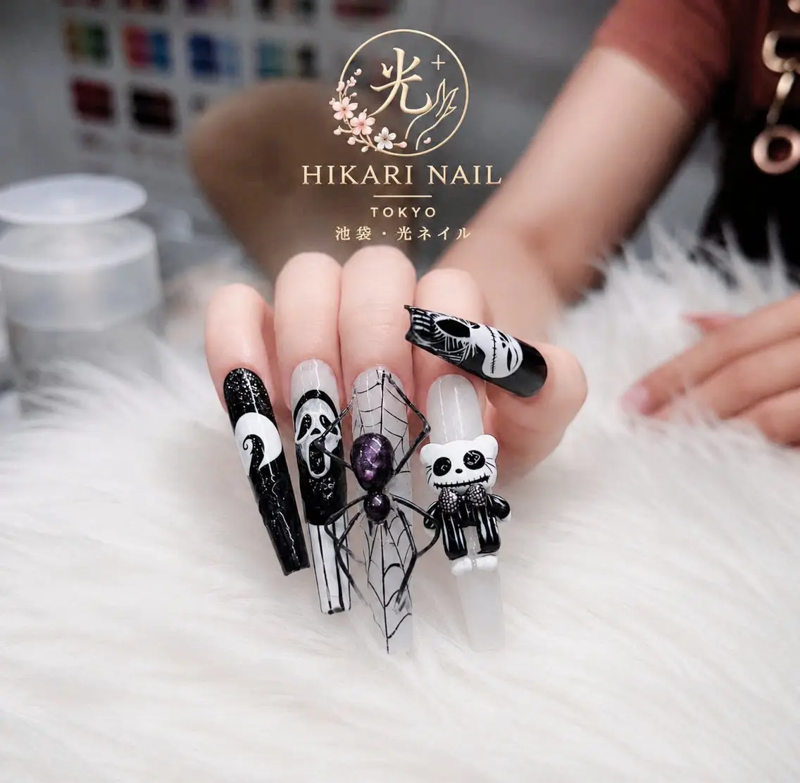 ネイル チークネイル 長さ出し フレンチネイル ガーリー ハロウィン ハンドネイル HikariNail Ikebukuroのネイルデザイン