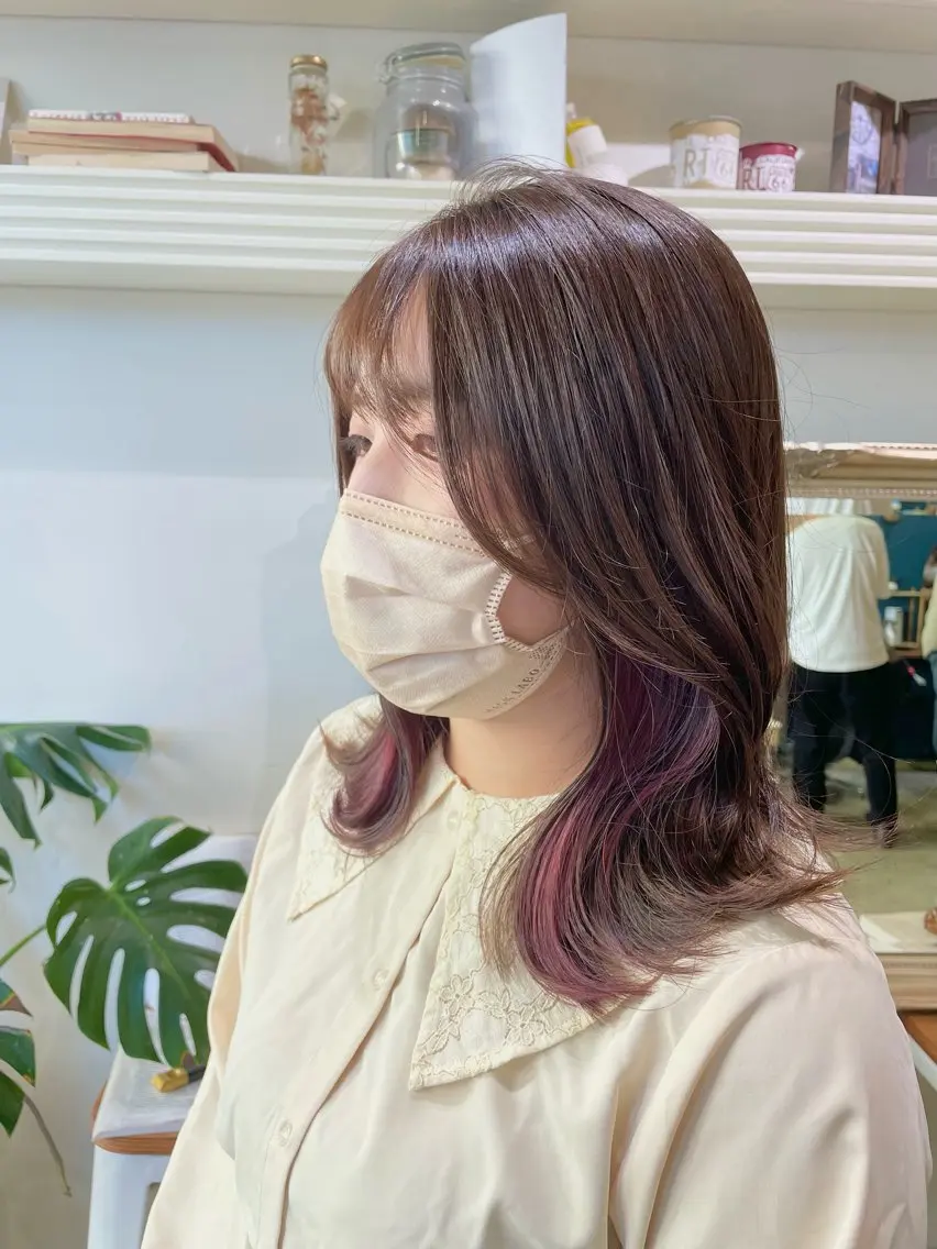 セミロング カラー ヘアアレンジ イヤリングカラー ピンクカラー 山崎 澪 レイヤーカット/大宮のヘアスタイル
