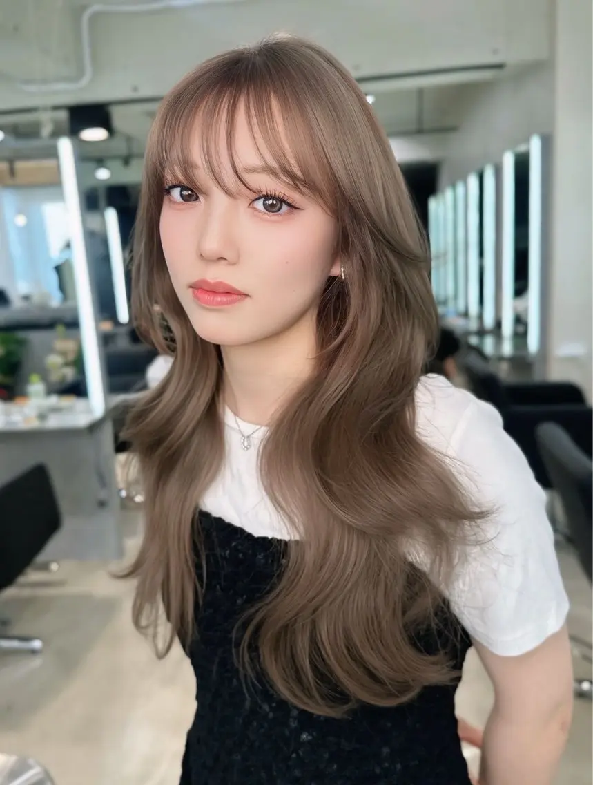 ロング カラー ヘアカラー レイヤーカット 透明感カラーのヘアスタイル