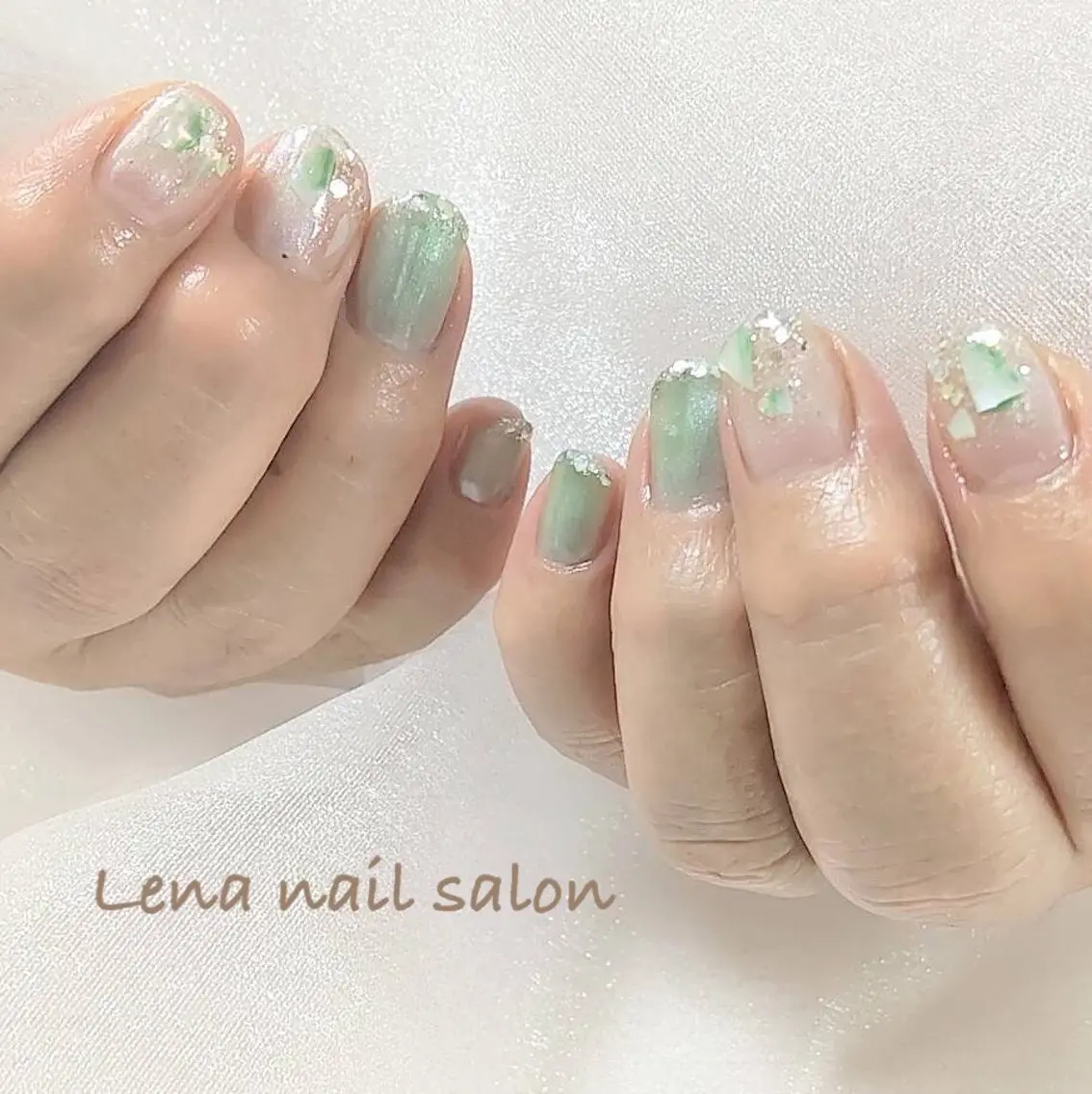 ネイル ミラーネイル ハンドネイル 自爪育成ネイルケア Lena  nailのネイルデザイン