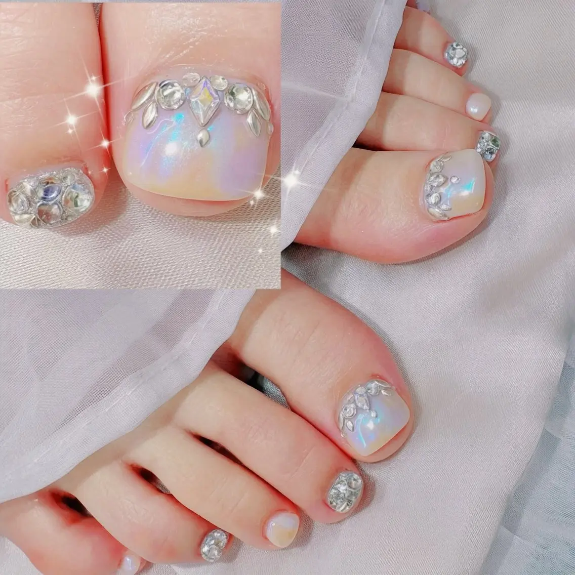 ネイル フットネイル キラキラネイル ミラーネイル 持ち込み Ayu ꕤ︎︎。°⋆のネイルデザイン
