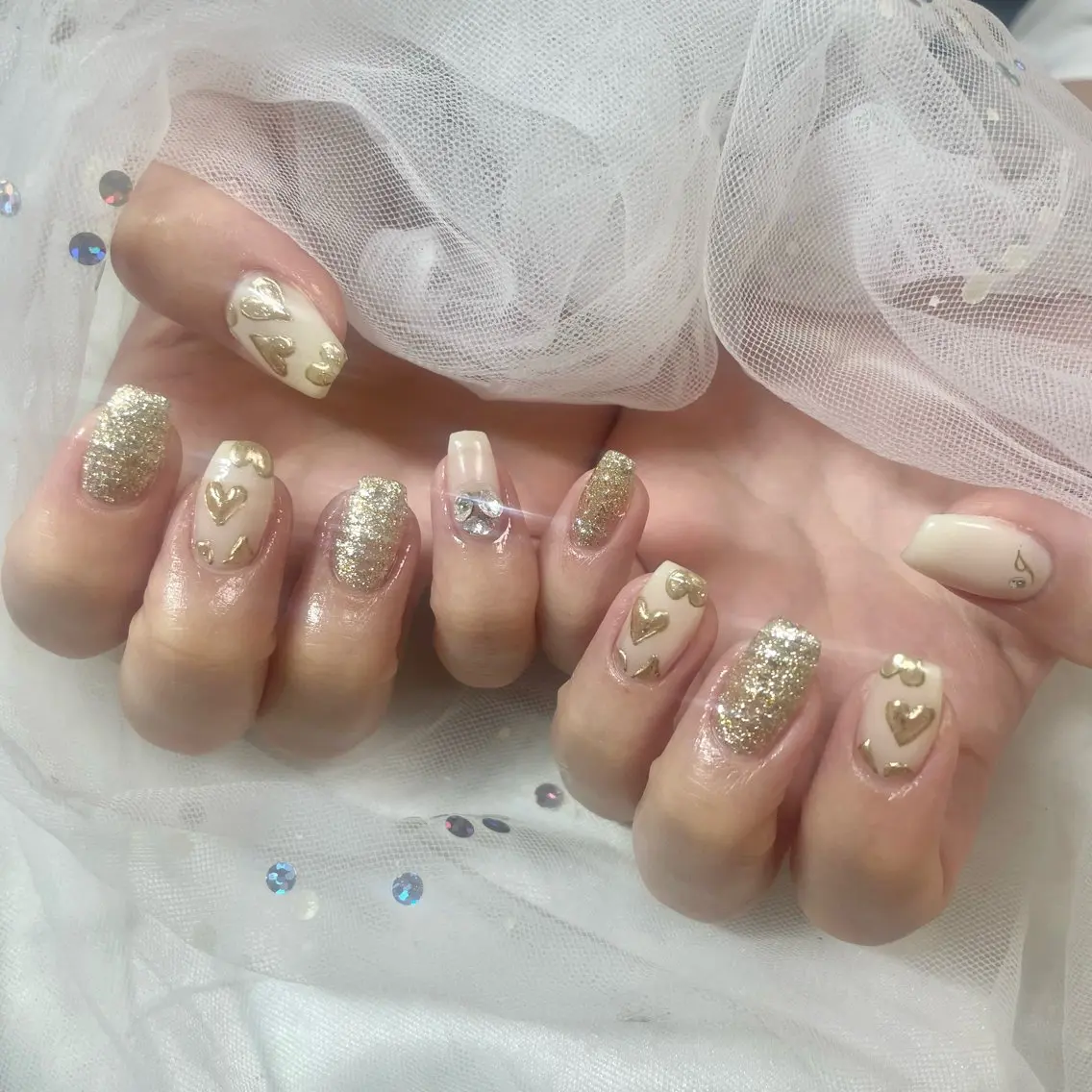 ネイル ハート ミラーネイル 🎀AYAKO 🎀中韓ネイルのネイルデザイン