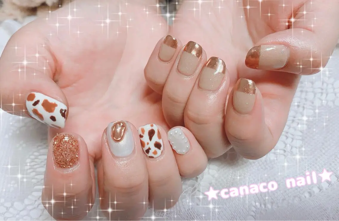 ネイル アニマル柄 アートネイル フレンチネイル ジェルネイル ミラーネイル ハンドネイル ハンドケア ベテランネイル cnc nailのネイルデザイン