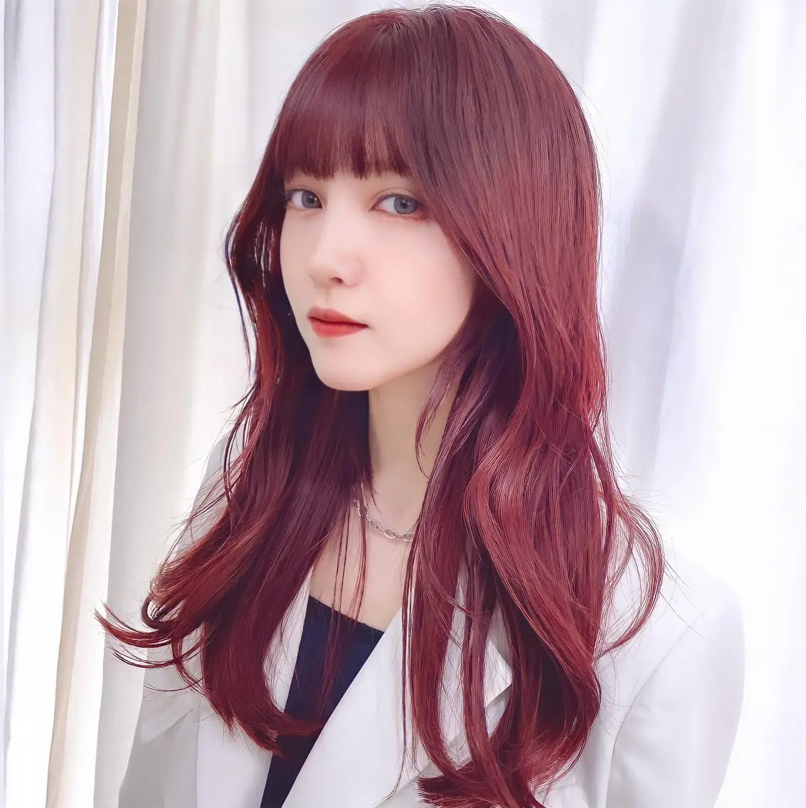 ロング カラー ボルドーカラー 透明感カラー ピンクカラー レッドカラー くびれヘア カット ヘアカラー トリートメント 透明感カラー×小 顔レイヤー♡ヒデさんのヘアスタイル