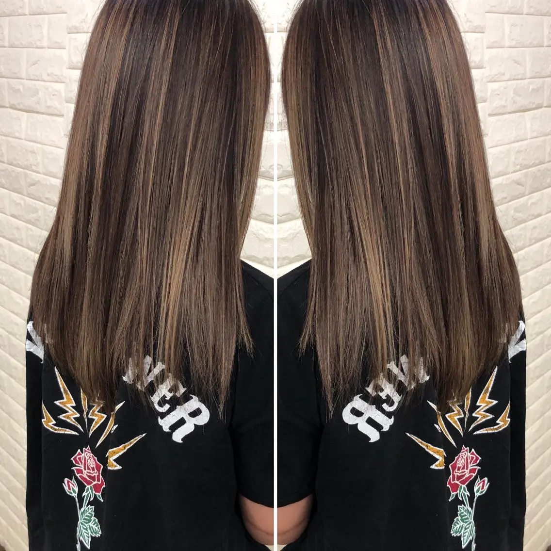 セミロング カラー ブリーチ ブラウンカラー ハイライトカラー ハイライト ヘアカラー トリートメント famille ファミーユのヘアスタイル