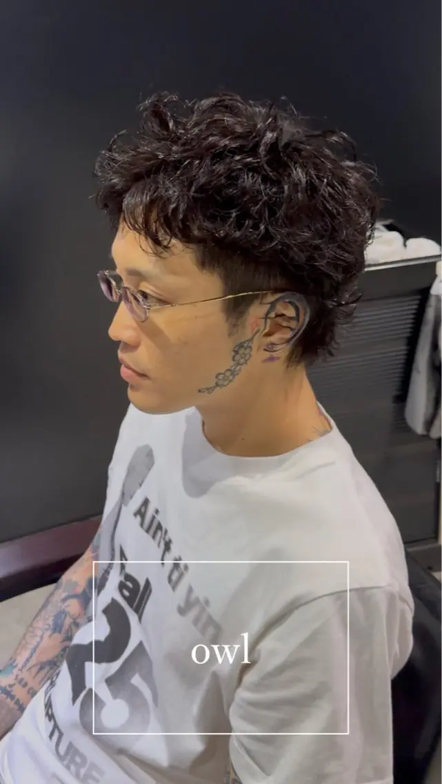 ショート パーマ メンズ メンズパーマ シャドーパーマ マレットヘア カット パーマ メンズ専門 美容師✨ アメ村 堀江颯瑛のヘアスタイル