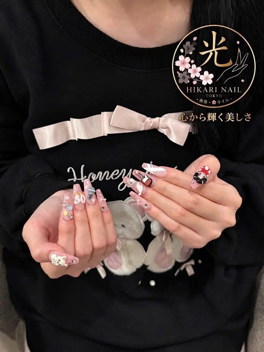 ネイル チークネイル 長さ出し フレンチネイル ガーリー ハロウィン ハンドネイル HikariNail Ikebukuroのネイルデザイン