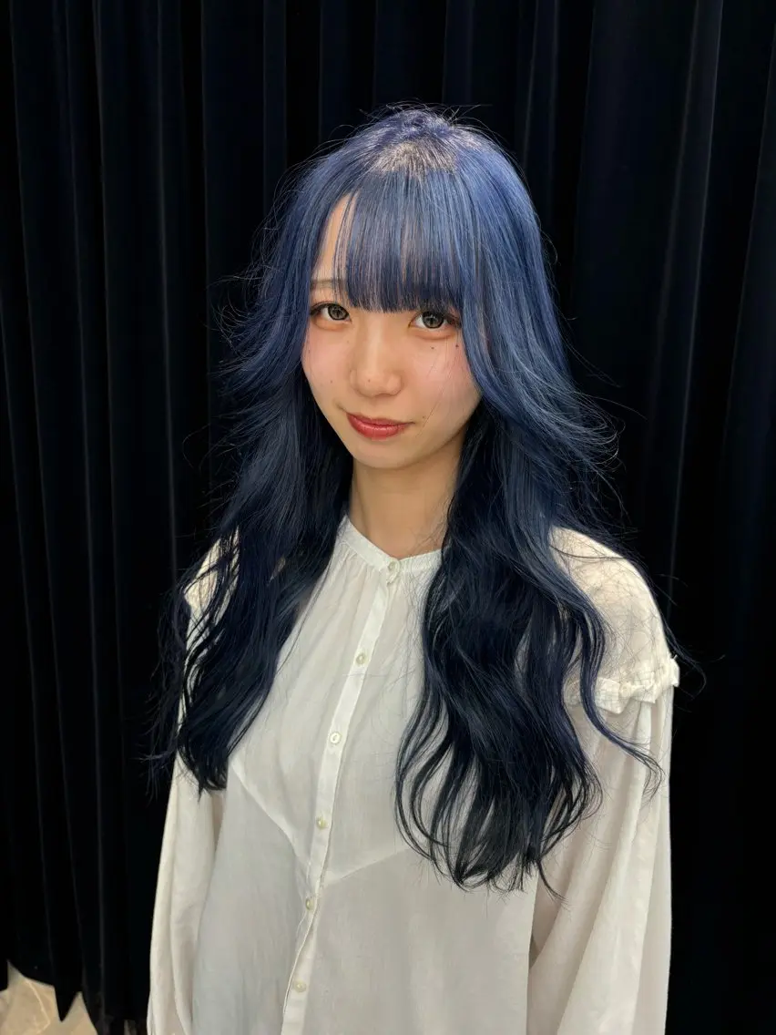 ロング カラー ヘアアレンジ ネイビーカラー ヘアカラー 夕羽夢🍓矢場/ JILLSTUDIOのヘアスタイル