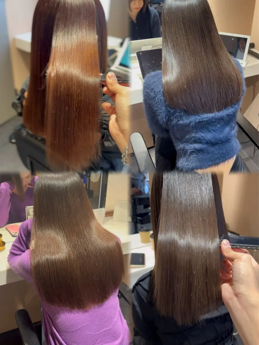 セミロング 縮毛矯正 縮毛矯正 トリートメント ✨艶髪縮毛矯正 ×ぱつっとボブきり✨のヘアスタイル