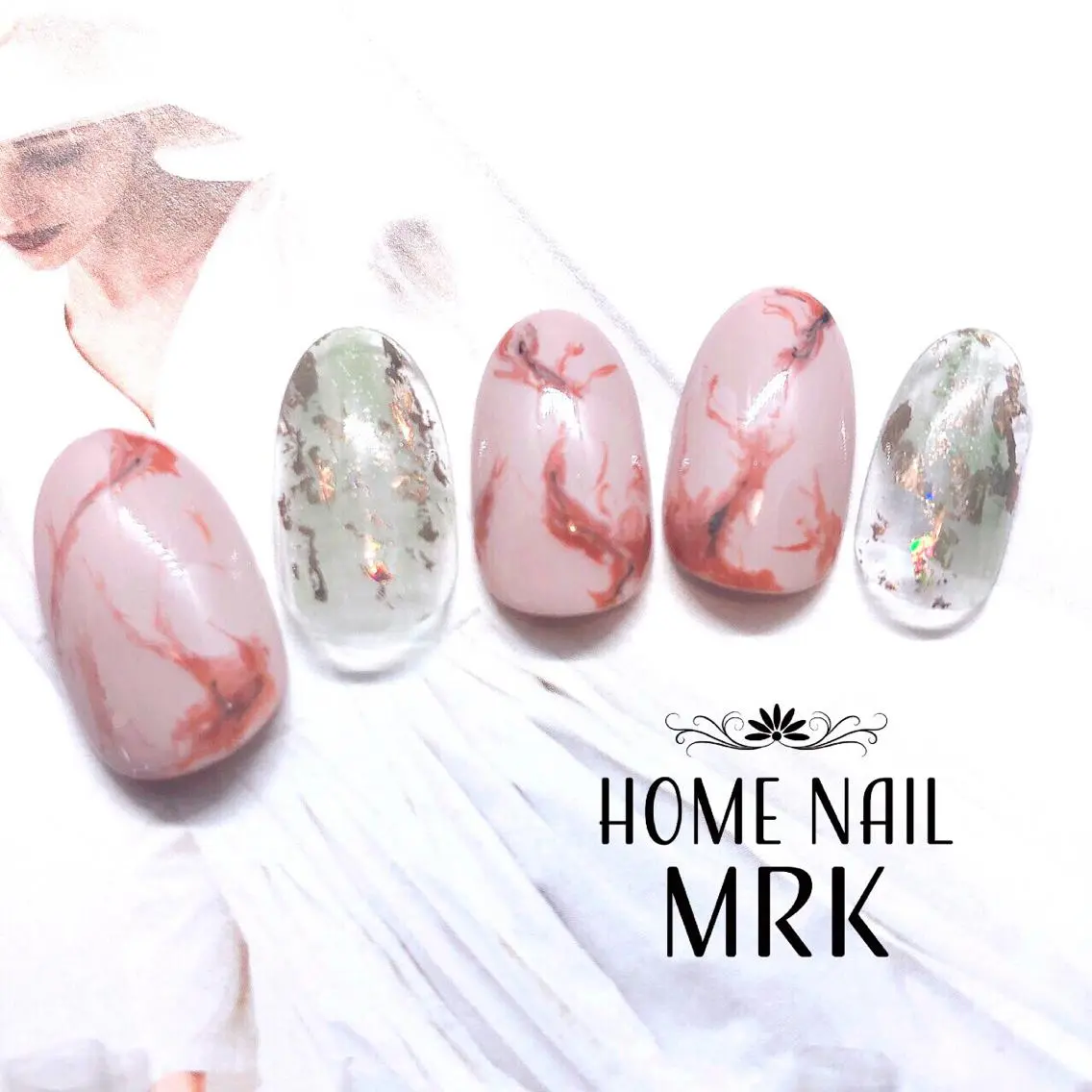 ネイル ブルー グリーン 大理石ネイル(マーブル) ニュアンスネイル ピンク MARUKO nailのネイルデザイン