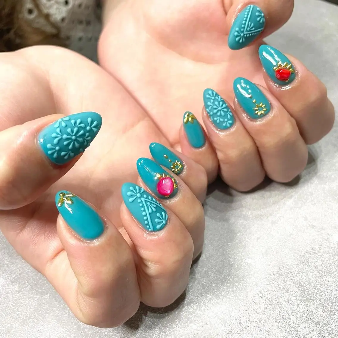 ネイル アートネイル ブルー マットネイル ハンドネイル フットネイル private salon　lienのネイルデザイン