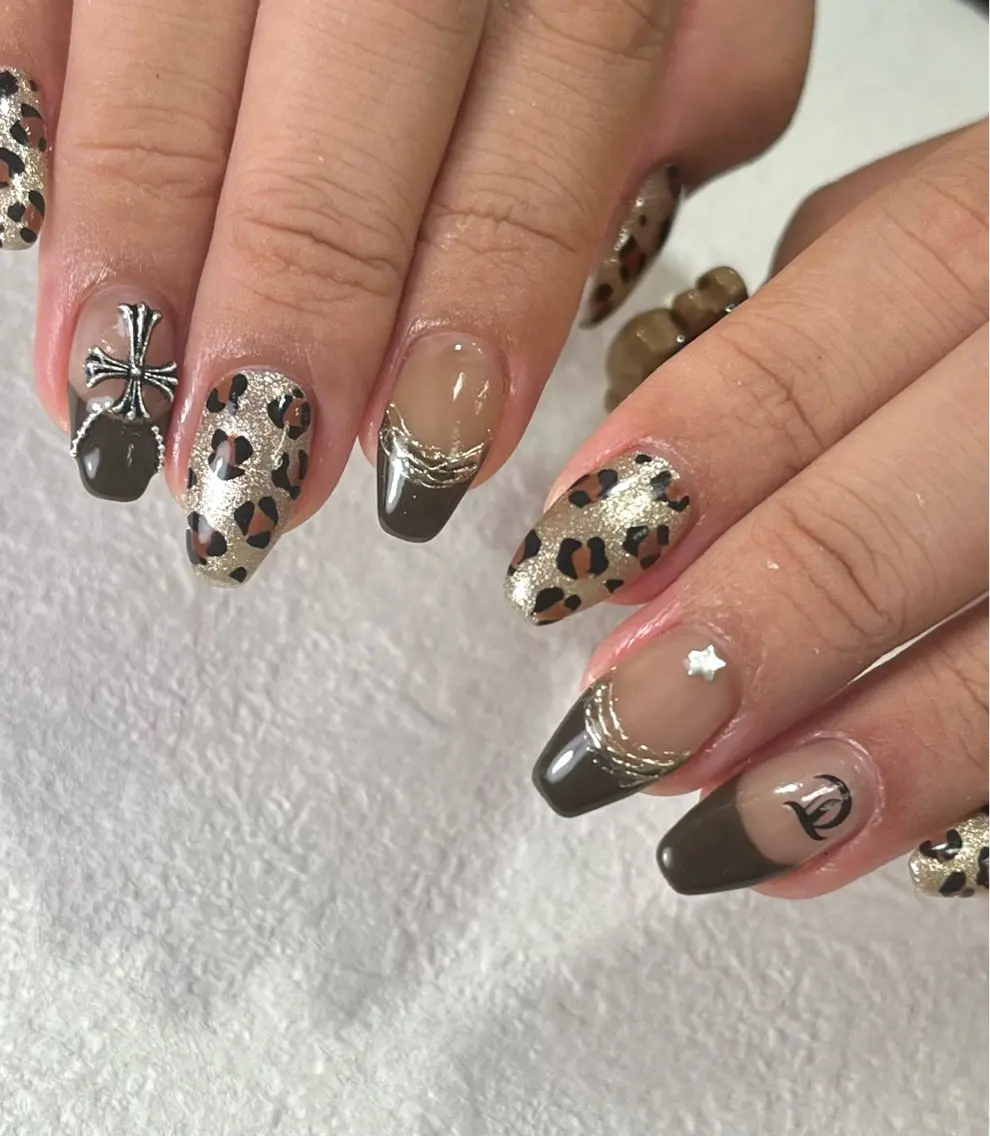 ネイル アニマル柄 ブラウン 持ち込み 冬ネイル ハンドネイル フットネイル Para Sol nail　Maoのネイルデザイン