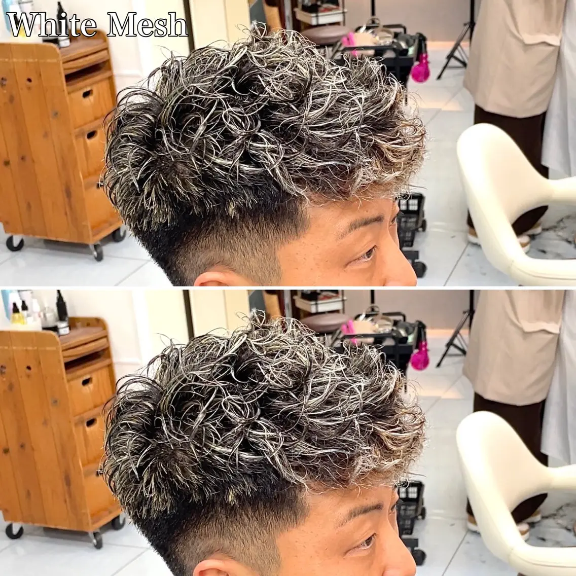 ショート カラー メンズ メンズハイライト メンズメッシュ ハイライトカラー メッシュ シルバー ヘアカラー トリートメント 🔮メンズ縮毛矯正 メンズパーマ💎竹永のヘアスタイル
