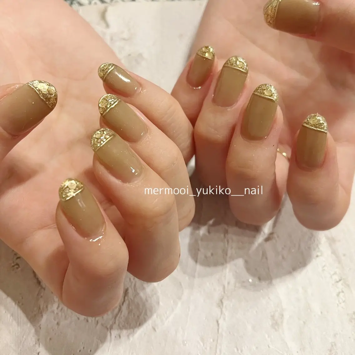 ネイル アートネイル ブラウン クリアネイル フレンチネイル ジェルネイル mermooi nailのネイルデザイン